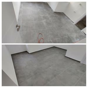 רצפה מלוכלכת לפני ואחרי ניקוי עם כבל חשמל