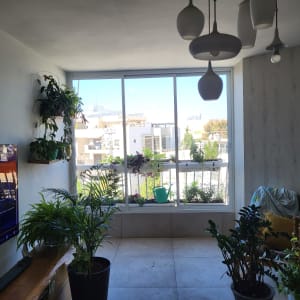 חלון אלומיניום גדול עם נוף חיצוני