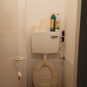 שירותים עם חומרי ניקוי על הניאגרה