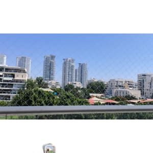 נוף עירוני עם רשת למניעת יונים
