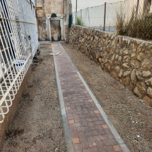 שביל מרוצף עם אדמה יבשה משני הצדדים