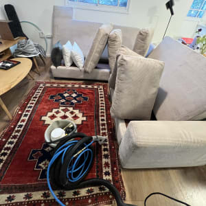 מכונת ניקוי ספות עם צינור על שטיח