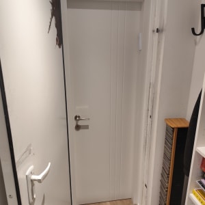 שתי דלתות לבנות עם ידיות מתכת