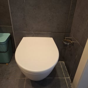 אסלה בחדר אמבטיה עם קירות אפורים