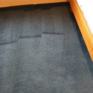 שטיח כחול עם סימני ניקוי ברורים