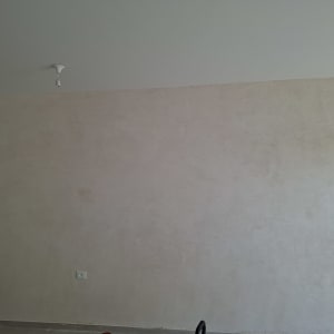 קיר צבוע בגוון בהיר עם תקרה לבנה