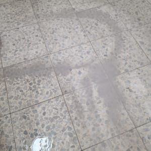 תקריב של מרצפות טרצו במהלך פעולת ניקוי או פוליש