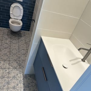 חדר אמבטיה עם שירותים וכיור נקיים
