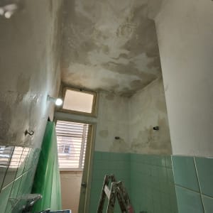 סולם, קיר מתקלף, אמבטיה, כיור עם צבע