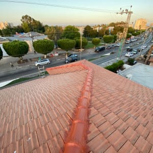 גג רעפים אדום עם קו רעפים מרכזי