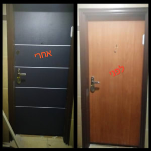 דלת לפני ואחרי ציפוי עם צבע כהה