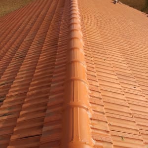 גג רעפים חום עם קו רכס מרכזי