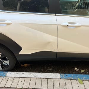 דלת רכב לבנה עם שקע בפח