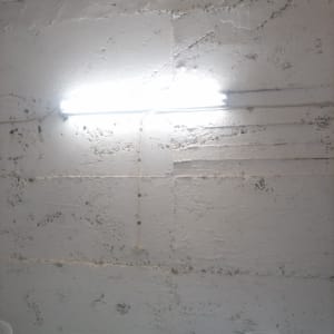 נורת פלורסנט מותקנת על קיר בטון