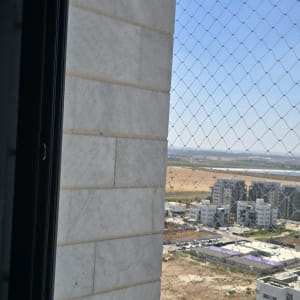 רשת יונים מותקנת על חלון בניין גבוה
