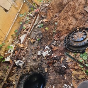 בור פתוח עם מכסה פלסטיק שחור לידו