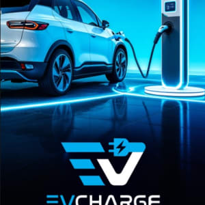 מכונית חשמלית נטענת בעמדת טעינה מוארת