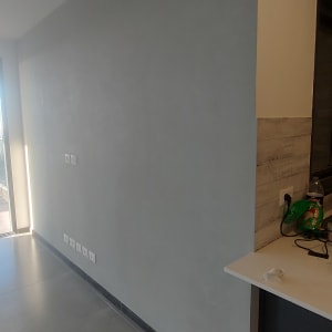 קיר צבוע בגוון אפור עם שקעים חשמליים