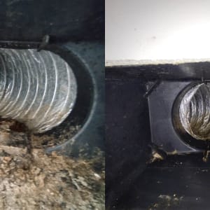 השוואת לפני ואחרי של ניקוי עובש ולכלוך מתעלת מזגן מיני מרכזי
