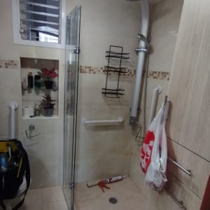 מקלחת עם ראש מקלחת, מדף ומוט אחיזה