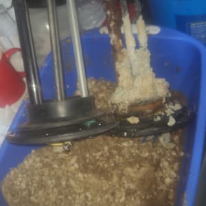 חלקי דוד שמש עם הצטברות אבנית במיכל כחול