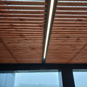 תקרה מעץ עם תאורה מובנית