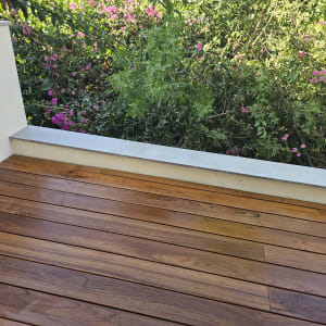 רצפת עץ עם צמחייה ברקע