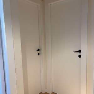 שתי דלתות לבנות עם ידיות שחורות