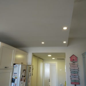 Recessed ceiling lights in a kitchen area