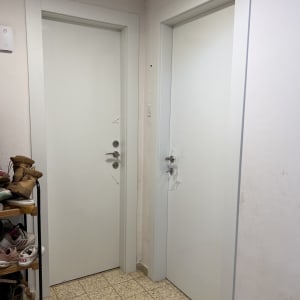 שתי דלתות לבנות עם ידיות כסופות