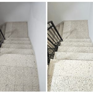 מדרגות לפני ואחרי ניקוי עם שיפור בניקיון