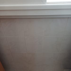 קיר אריחים ליד חלון בחדר אמבטיה