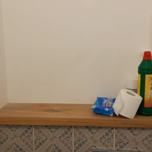 בקבוק חומר ניקוי, נייר טואלט, אריחים דקורטיביים