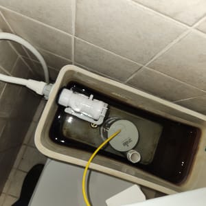 מיכל הדחה עם חלקים פנימיים וצינור צהוב