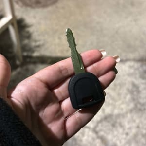 מפתח רכב מוחזק ביד על רקע כביש