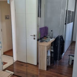 מראה גדולה על דלתות ארון בחדר