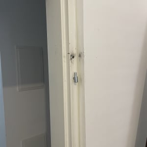 דלת לבנה עם מנעול מתכת קטן