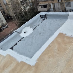 גג עם איטום חדש בצבע לבן ואפור