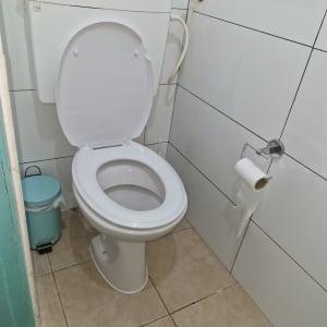 אסלה עם נייר טואלט וחיבורי מים