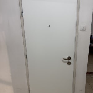 דלת לבנה עם ידית מתכת