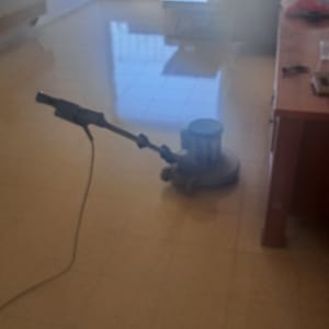 מכונת פוליש על רצפה מבריקה בחדר מגורים