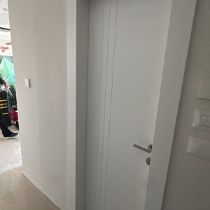 דלת לבנה עם ידית מתכת בקיר פנימי