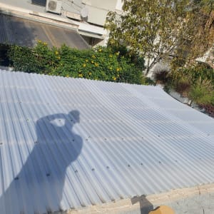 גג פלסטיק עם צל של אדם וצמחייה מסביב