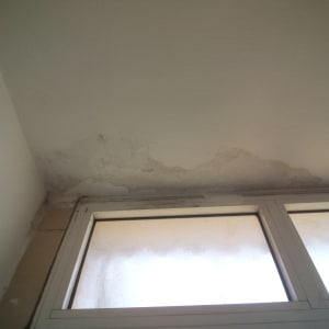 קיר עם כתמי רטיבות מעל חלון