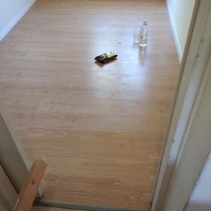 רצפת פרקט עם בקבוק וכוס