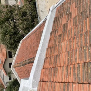 גגות רעפים אדומים עם קווים לבנים