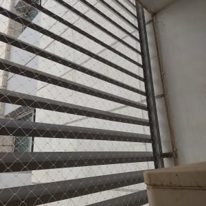 רשת מתכת על חלון למניעת כניסת יונים