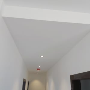 תקרת גבס עם תאורה שקועה במסדרון צר