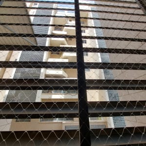 רשת מתכת על חלון למניעת כניסת יונים