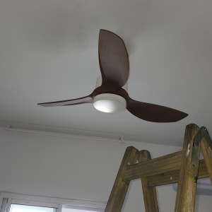 מאוורר תקרה עם תאורה וסולם עץ